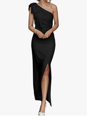 PRETTY GARDEN | one shoulder bow ruched evening dress